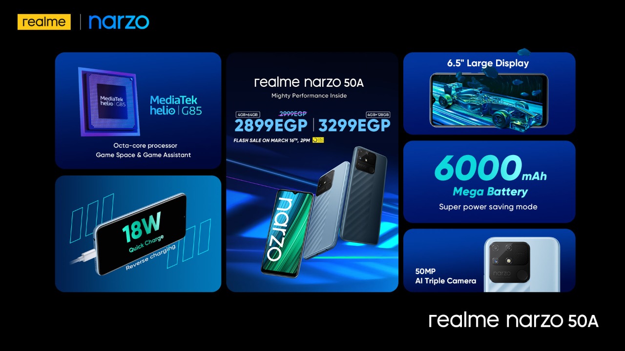 realme تُطلق سلسلة هواتف Narzo 50 في مصر وتصبح أسرع العلامات التجارية نموًا لهواتف الجيل الخامس 5G على مستوى العالم لأول مرة