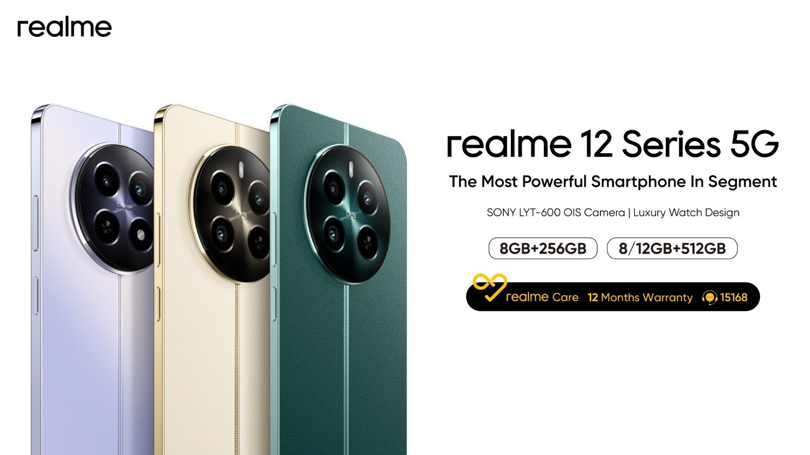 *ريلمي تطلق سلسله realme 12 5G ، التى تأتي بكاميرا رئيسية في نفس مستوي كاميرا سوني وتصميم رائع يشبه الساعات الفاخرة.*