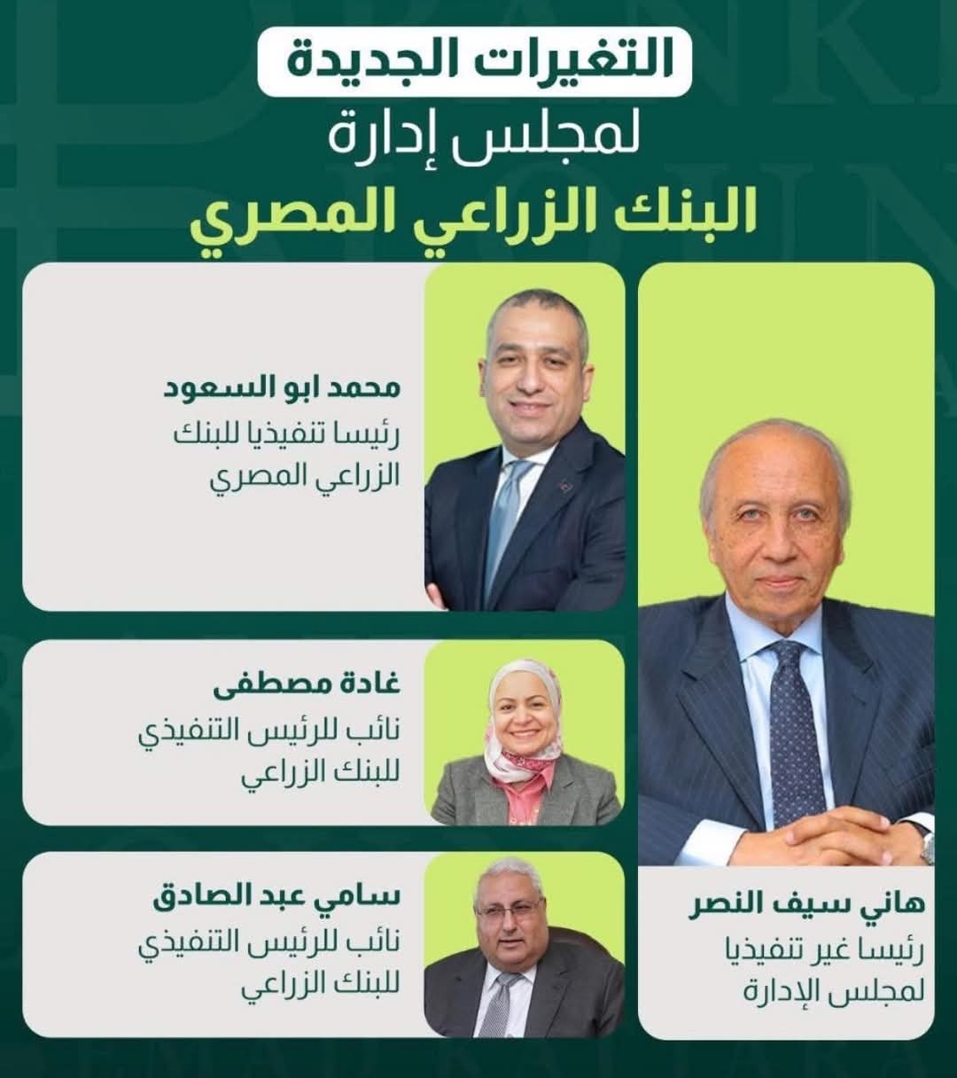 البنك الزراعي المصري يعلن التشكيل الجديد لمجلس الإدارة